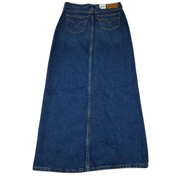 Levi's Premium Ankle Column Denim Midi Jean Skirt Size 24 Dark Wash Blue - Picture 3 of 10